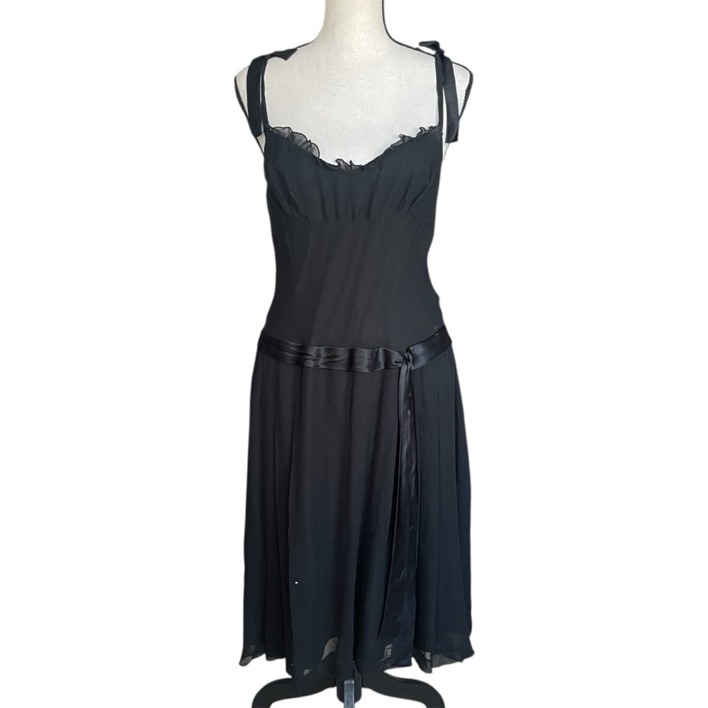 Y2k Laundry Shelli Segal Black Milkmaid Silk Midi Dress